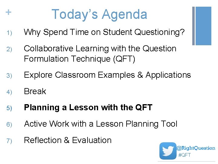+ Today’s Agenda 1) Why Spend Time on Student Questioning? 2) Collaborative Learning with