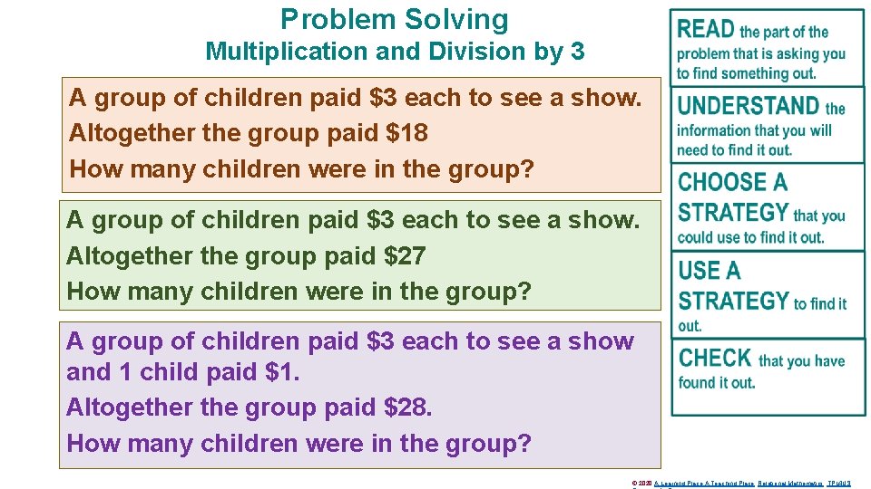 Problem Solving Multiplication and Division by 3 A group of children paid $3 each