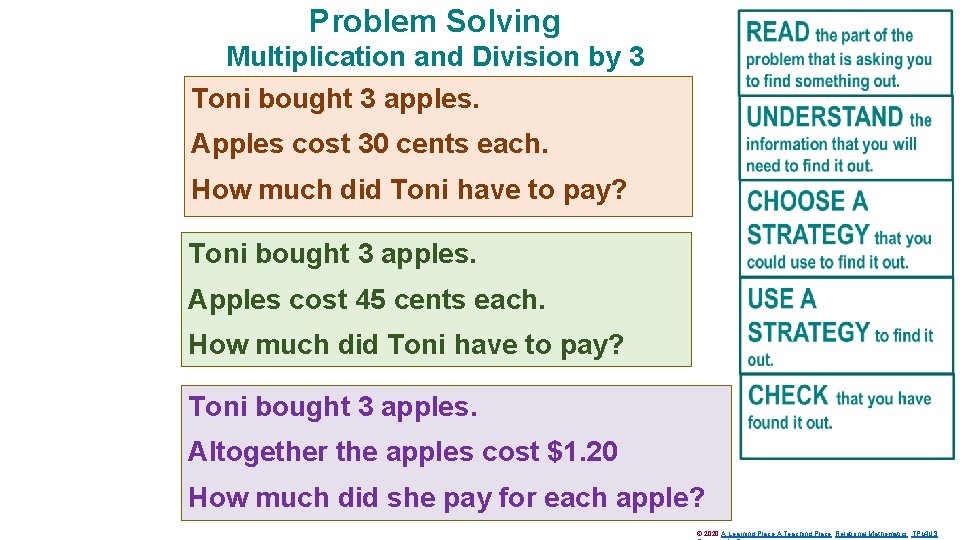 Problem Solving Multiplication and Division by 3 Toni bought 3 apples. Apples cost 30