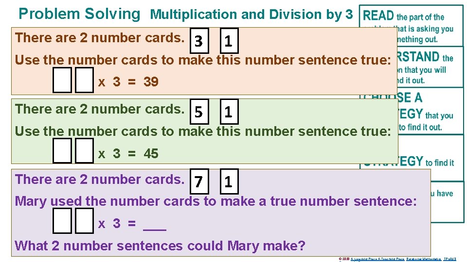 Problem Solving Multiplication and Division by 3 There are 2 number cards. 3 1