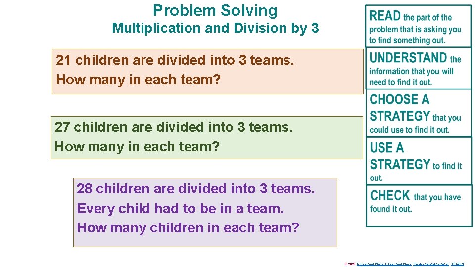 Problem Solving Multiplication and Division by 3 21 children are divided into 3 teams.