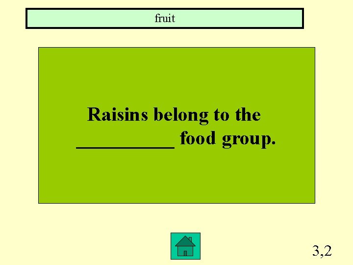 fruit Raisins belong to the _____ food group. 3, 2 