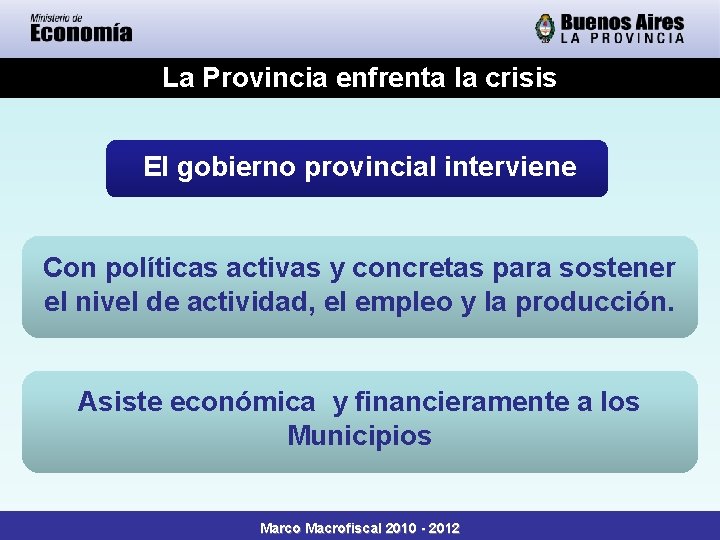 La Provincia enfrenta la crisis El gobierno provincial interviene Con políticas activas y concretas