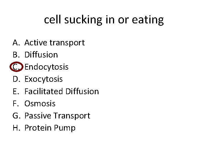 cell sucking in or eating A. B. C. D. E. F. G. H. Active