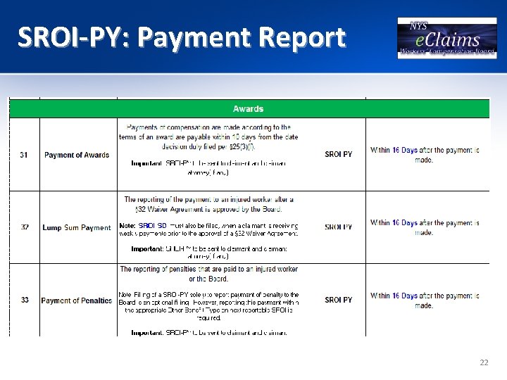 SROI-PY: Payment Report 22 