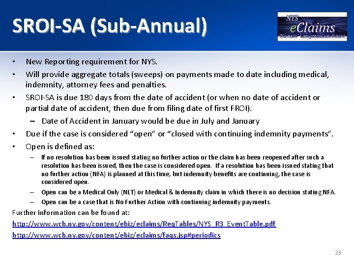 SROI-SA (Sub-Annual) • • • New Reporting requirement for NYS. Will provide aggregate totals