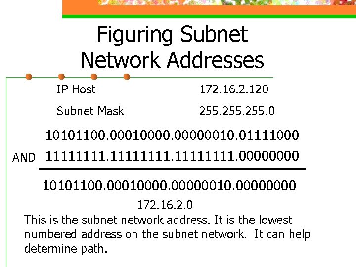 Figuring Subnet Network Addresses IP Host 172. 16. 2. 120 Subnet Mask 255. 0