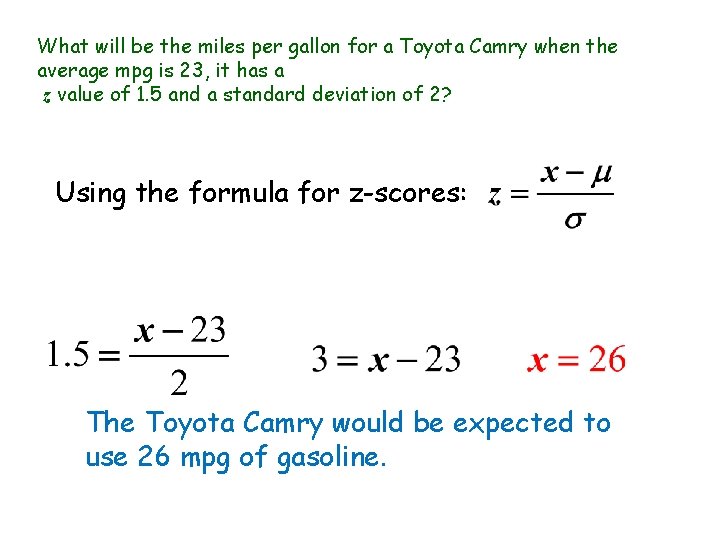 What will be the miles per gallon for a Toyota Camry when the average