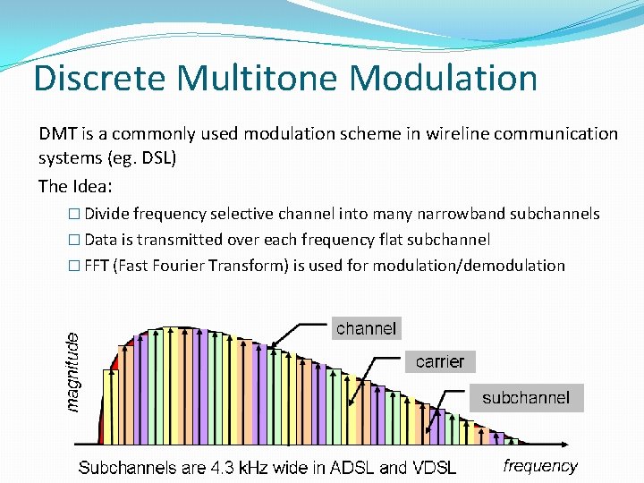 Discrete Multitone Modulation DMT is a commonly used modulation scheme in wireline communication systems