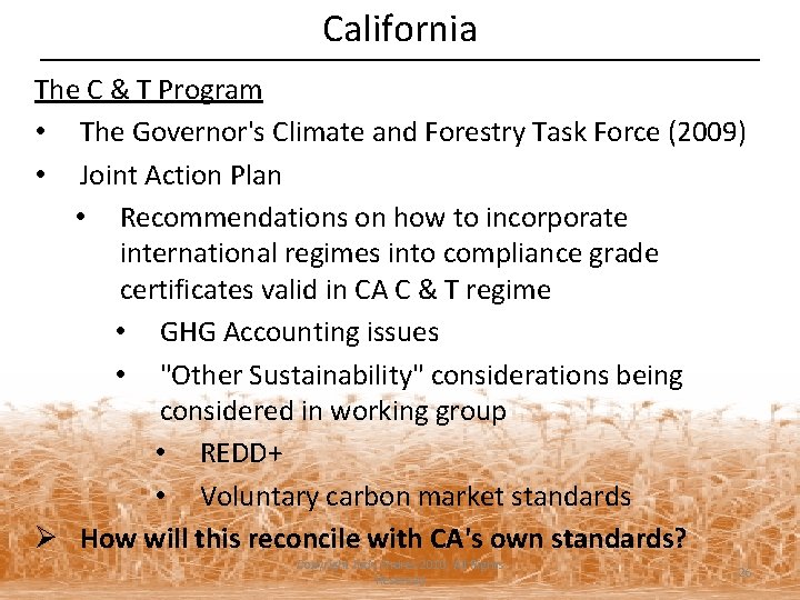 California The C & T Program • The Governor's Climate and Forestry Task Force