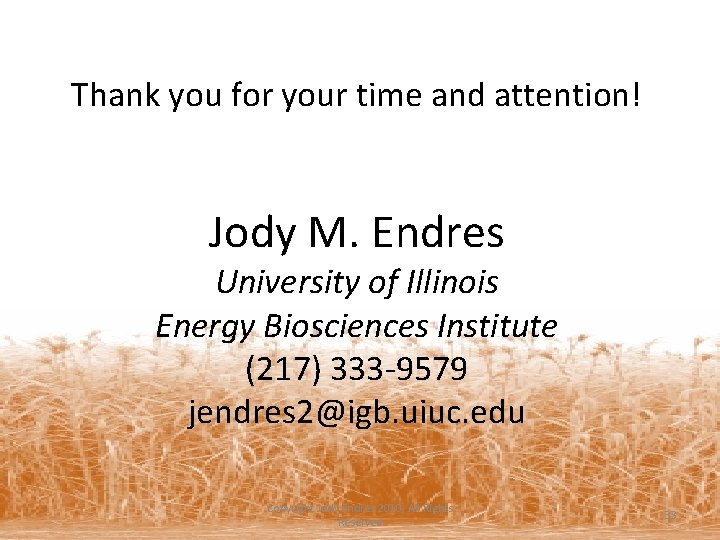 Thank you for your time and attention! Jody M. Endres University of Illinois Energy