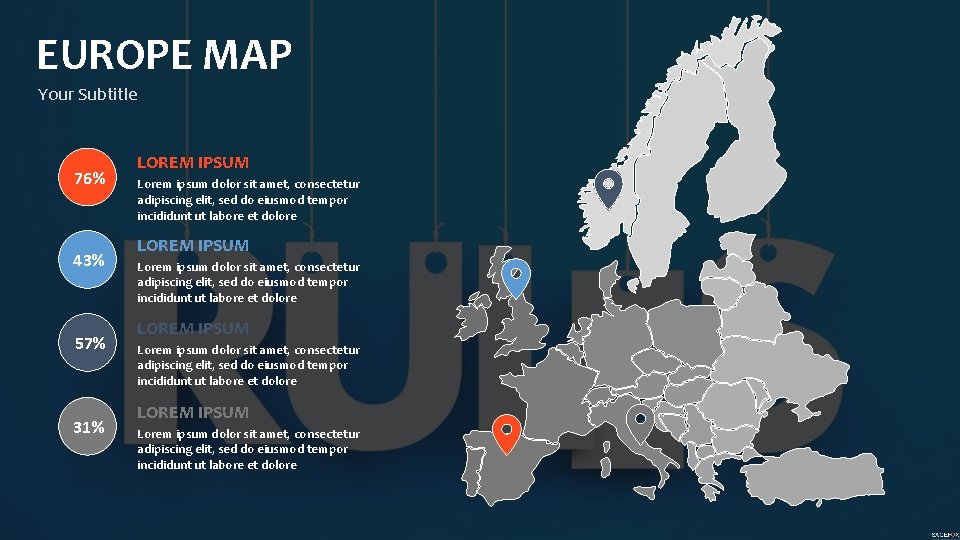 EUROPE MAP Your Subtitle 76% 43% 57% 31% LOREM IPSUM Lorem ipsum dolor sit