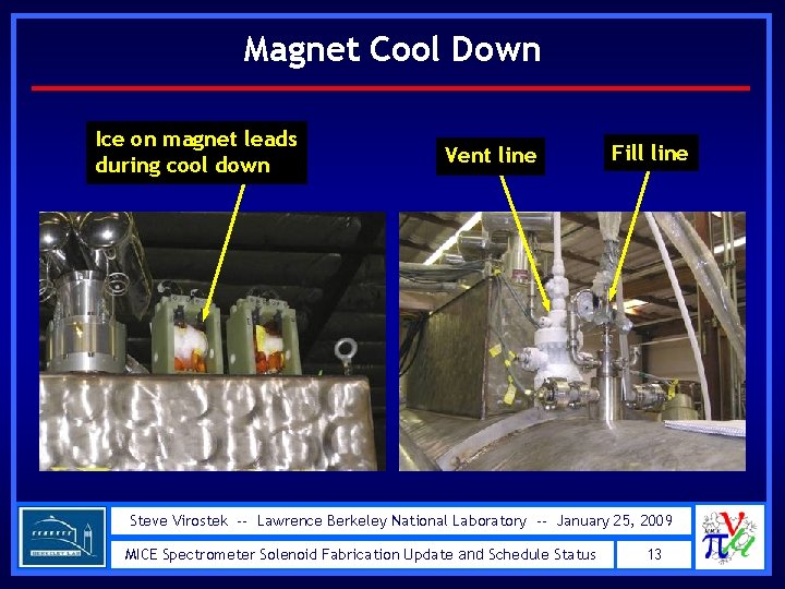 Magnet Cool Down Ice on magnet leads during cool down Vent line Fill line