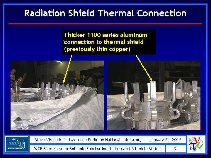 Radiation Shield Thermal Connection Thicker 1100 series aluminum connection to thermal shield (previously thin