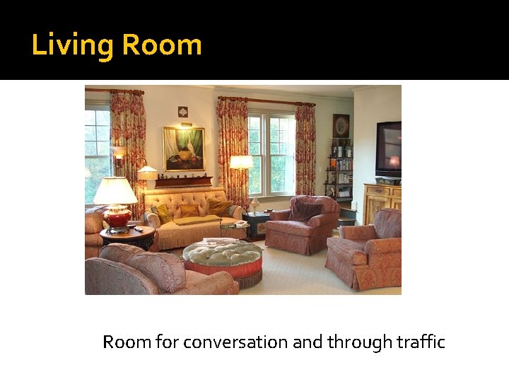 Living Room for conversation and through traffic 
