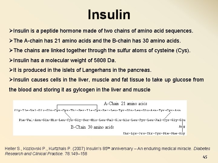 Insulin ØInsulin is a peptide hormone made of two chains of amino acid sequences.