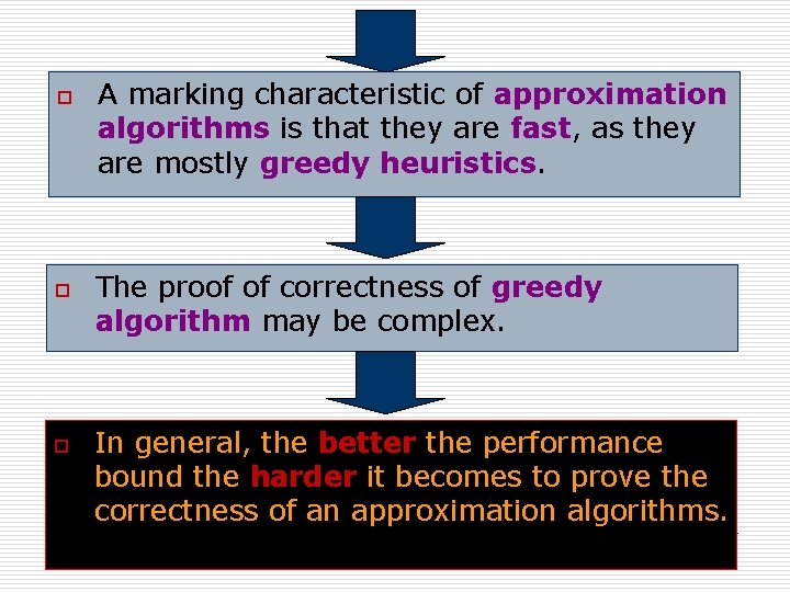 o o o A marking characteristic of approximation algorithms is that they are fast,