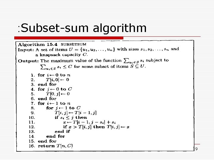 : Subset-sum algorithm 9 
