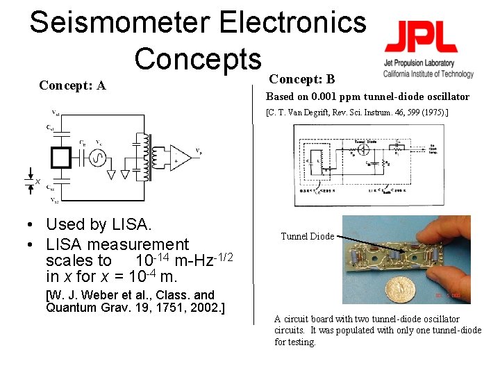 Seismometer Electronics Concept: B Concept: A Based on 0. 001 ppm tunnel-diode oscillator [C.