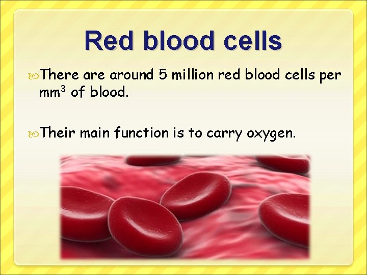 Red blood cells There around 5 million red blood cells per mm 3 of