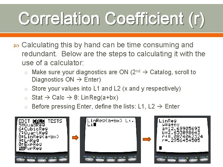 Correlation Coefficient (r) Calculating this by hand can be time consuming and redundant. Below