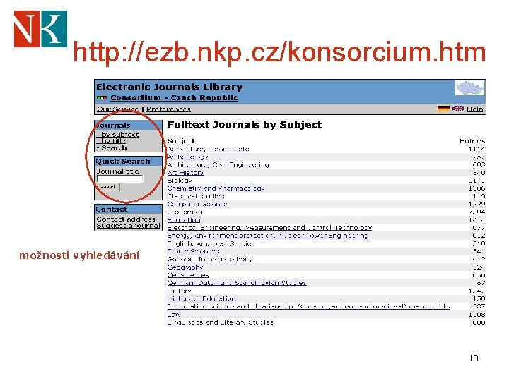 http: //ezb. nkp. cz/konsorcium. htm možnosti vyhledávání 10 