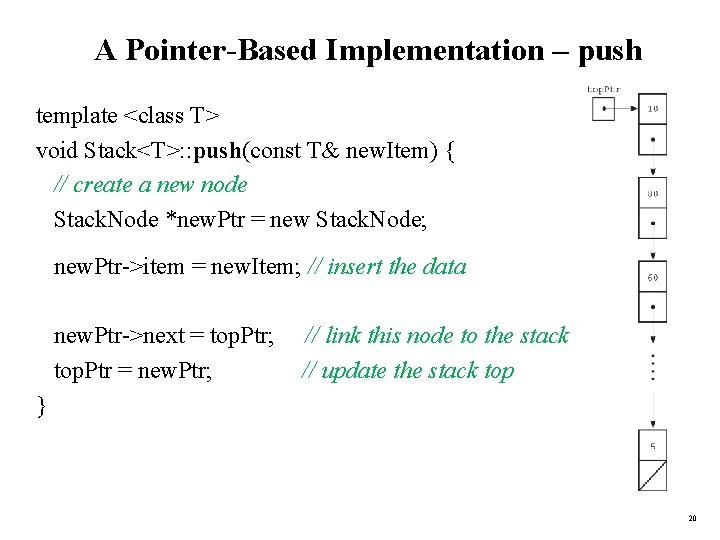 A Pointer-Based Implementation – push template <class T> void Stack<T>: : push(const T& new.