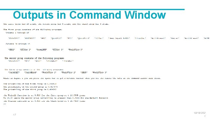 Outputs in Command Window 17 10/15/202 1 