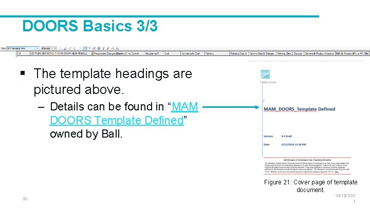 DOORS Basics 3/3 § The template headings are pictured above. ‒ Details can be