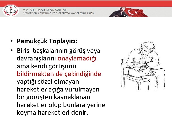  • Pamukçuk Toplayıcı: • Birisi başkalarının görüş veya davranışlarını onaylamadığı ama kendi görüşünü