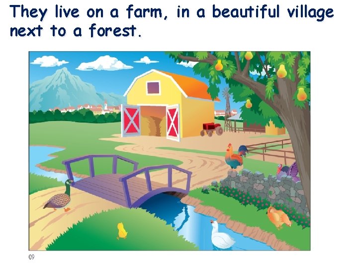 They live on a farm, in a beautiful village next to a forest. 