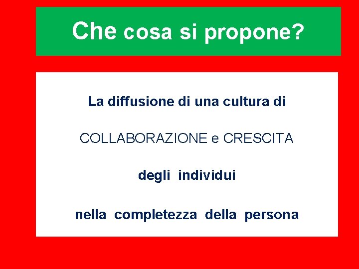 Che cosa si propone? La diffusione di una cultura di COLLABORAZIONE e CRESCITA degli