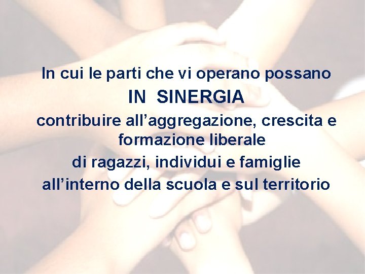 In cui le parti che vi operano possano IN SINERGIA contribuire all’aggregazione, crescita e