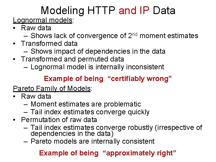 Modeling HTTP and IP Data Lognormal models: • Raw data – Shows lack of