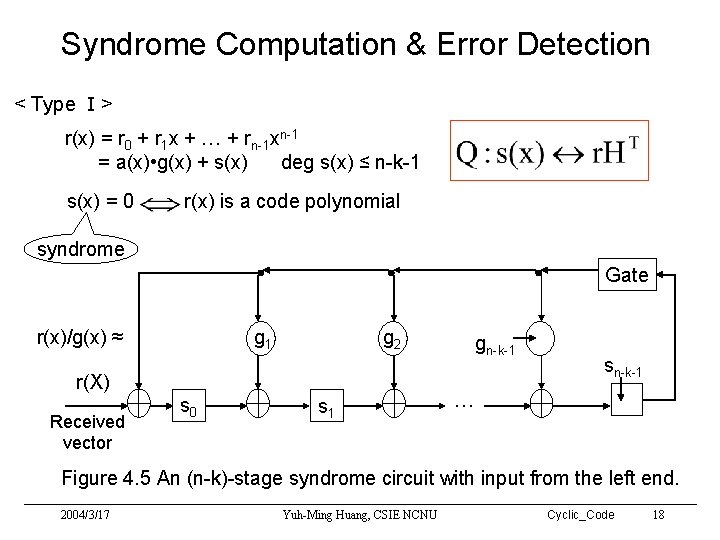 Syndrome Computation & Error Detection < Type Ⅰ> r(x) = r 0 + r