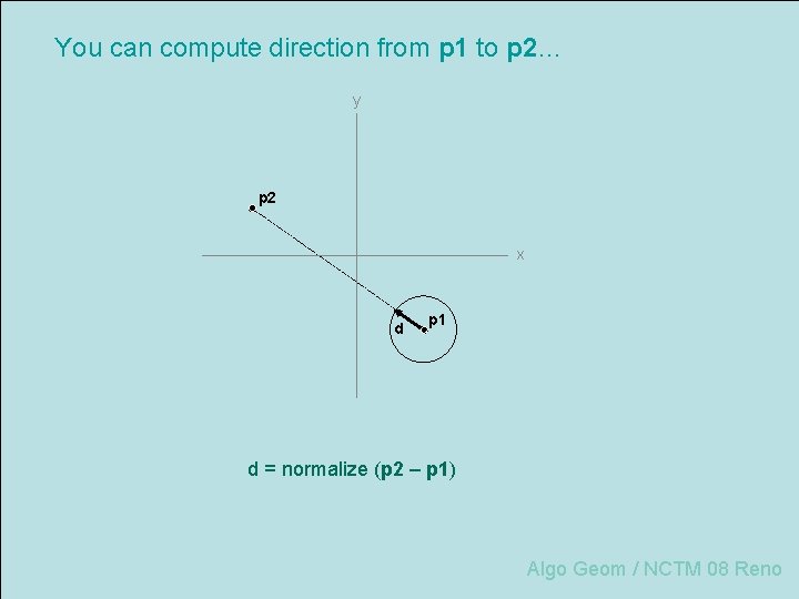 You can compute direction from p 1 to p 2… y p 2 x