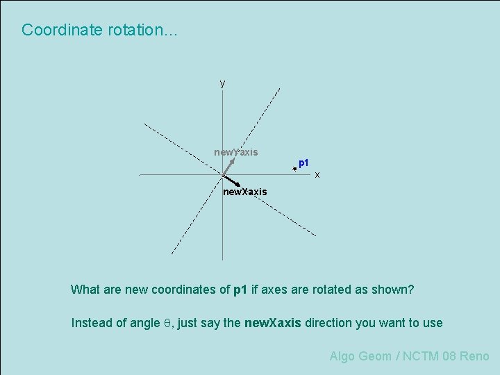 Coordinate rotation… y new. Yaxis p 1 x new. Xaxis What are new coordinates