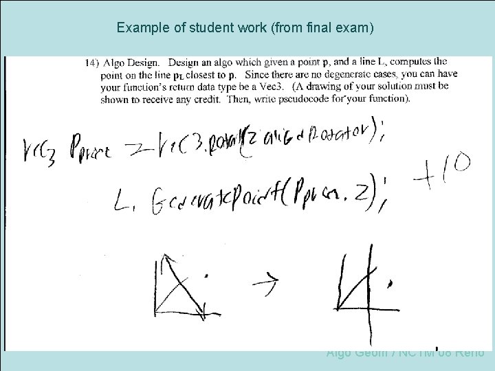 Example of student work (from final exam) Algo Geom / NCTM 08 Reno 