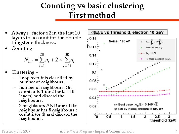 Counting vs basic clustering First method • Always : factor x 2 in the