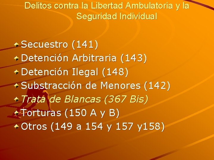 Delitos contra la Libertad Ambulatoria y la Seguridad Individual Secuestro (141) Detención Arbitraria (143)