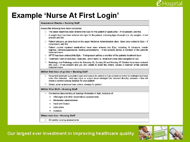 Example ‘Nurse At First Login’ Our largest ever investment in improving healthcare quality 