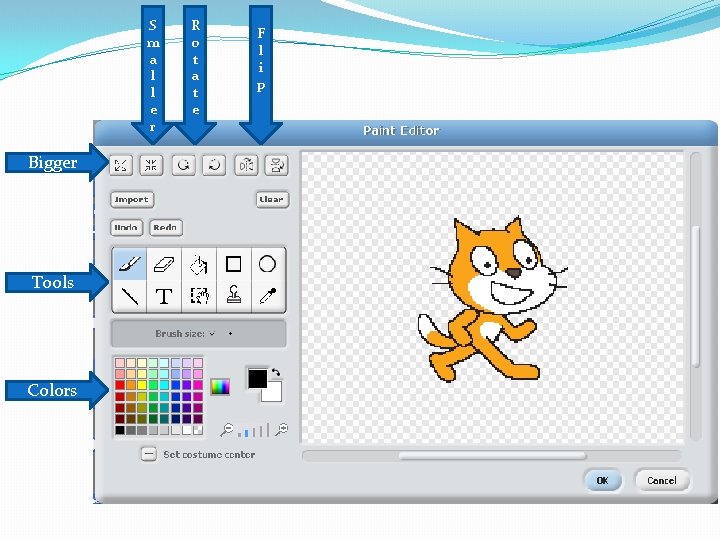 S m a l l e r Bigger Tools Colors R o t a