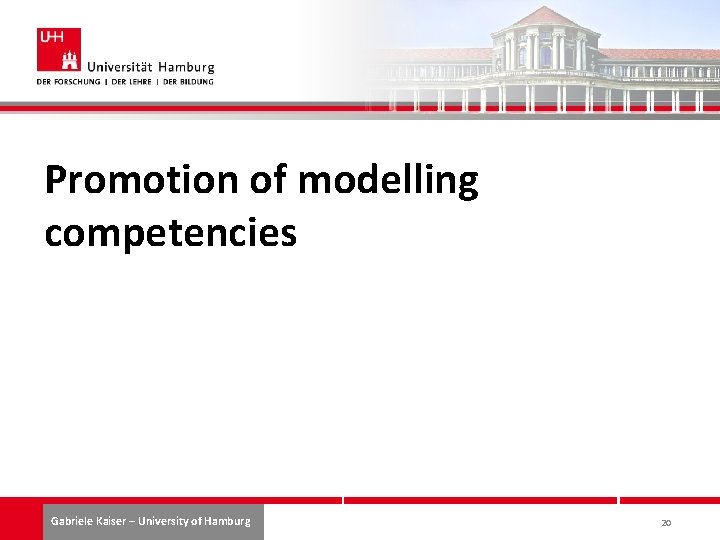 Promotion of modelling competencies Gabriele Kaiser – University of Hamburg 20 