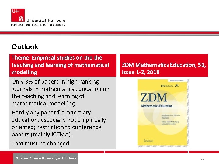 Outlook Theme: Empirical studies on the teaching and learning of mathematical modelling ZDM Mathematics