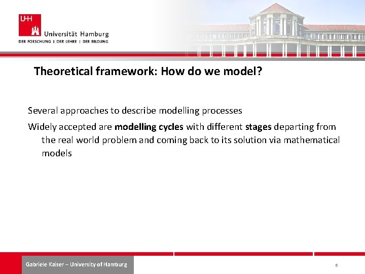 Theoretical framework: How do we model? Several approaches to describe modelling processes Widely accepted