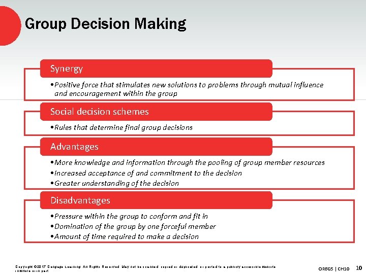 Group Decision Making Synergy • Positive force that stimulates new solutions to problems through