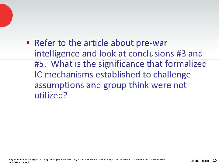  • Refer to the article about pre-war intelligence and look at conclusions #3