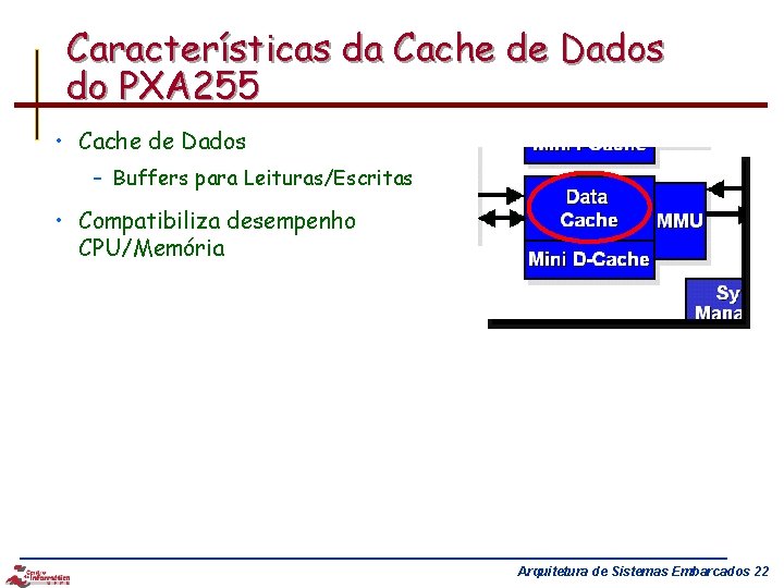 Características da Cache de Dados do PXA 255 • Cache de Dados – Buffers