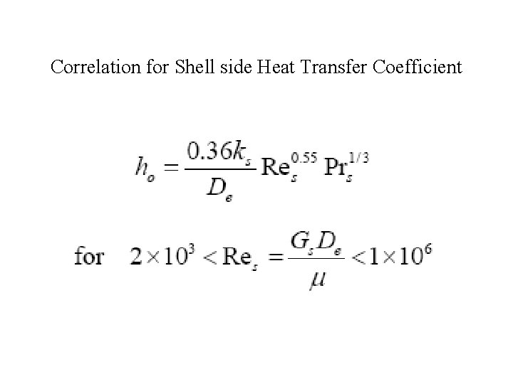 Correlation for Shell side Heat Transfer Coefficient 