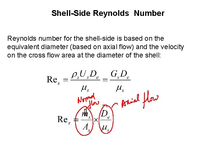 Shell-Side Reynolds Number Reynolds number for the shell-side is based on the equivalent diameter